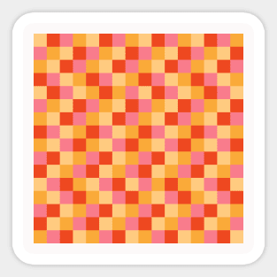 Pink and Peach Checkerboard Pattern Retro Sticker